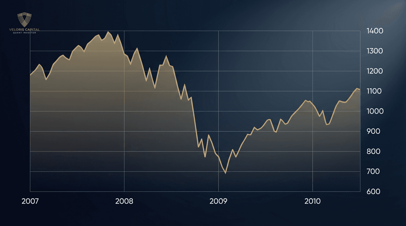 S&P 500 during the Global Financial Crisis 2007-2010 showing the drawdown from peak to trough