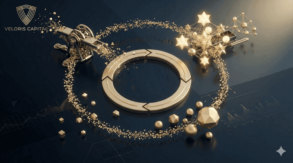 Sector rotation cycle — circular flow diagram showing market sectors rotating through business cycle phases